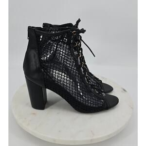 Lulu's Gothic Dom Black Mesh Lace-Up Peep Toe Booties
